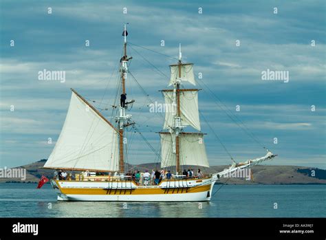Square Rigged Ship Lady Nelson Sailing On The Derwent River In Tasmania