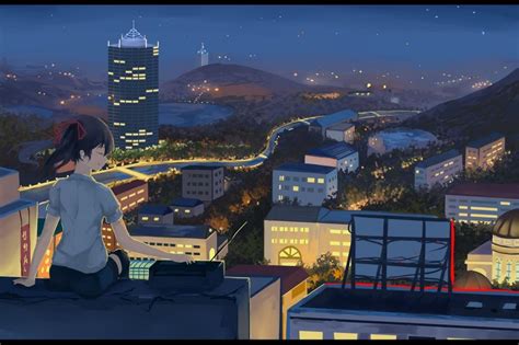 Cityscape Anime Rooftop Overlooking View Animated By Ufotable And