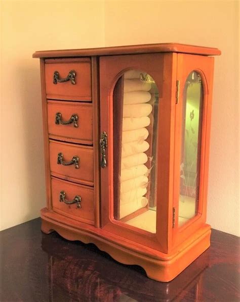 Vintage Hand Made Armoire Jewelry Cabinet Box Storage Chest Stand