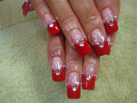 Embellished Red French Nails Nailic
