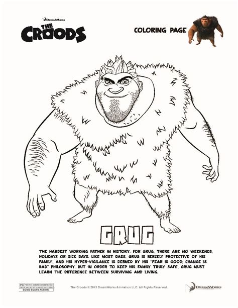 The croods movie poster coloring page to color, print and download for free along with bunch of favorite the croods coloring page for kids. GRUG CROODS coloring page | Birthday coloring pages ...