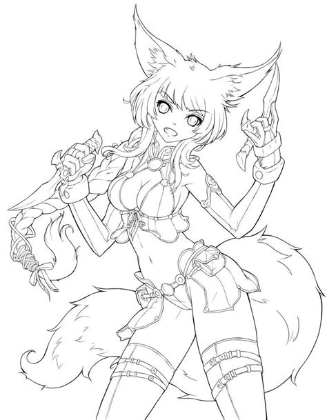 Download and turn on your favorite anime and color away. Fox Girl LineArt by MagnaLeon | Fox girl, Manga art, Art