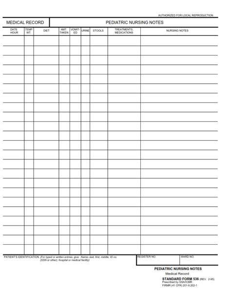 Sf 536 Form Medical Record Pediatric Nursing Notes Sf Forms
