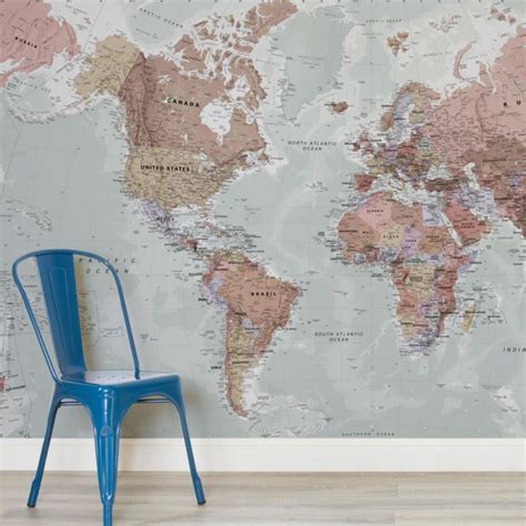 Classic World Map Maps Square Wall Murals Map Wallpaper World Map