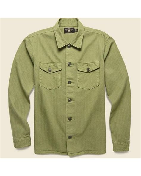 Rrl Herringbone Twill Shirt Military Olive In Green For Men Lyst