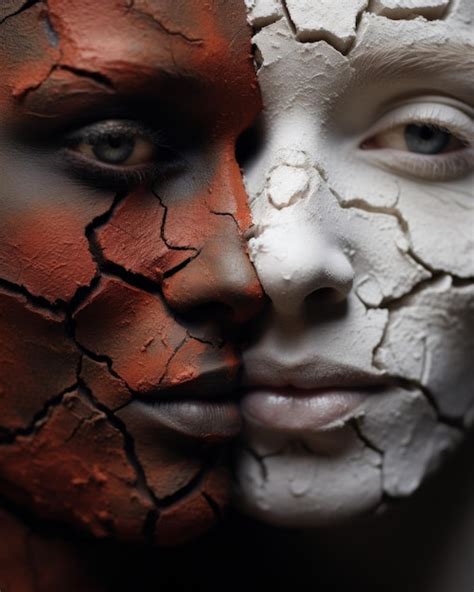 Premium Ai Image Two Women Depicted With Cracked Faces And Skin