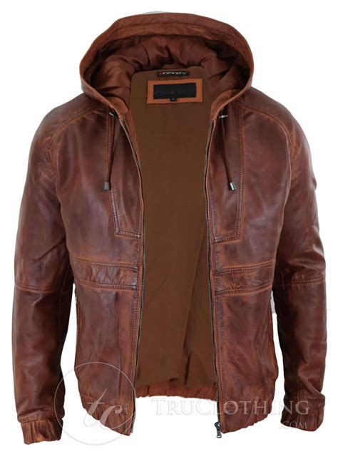 Mens Real Leather Bomber Hood Jacket Tan Buy Online Happy Gentleman