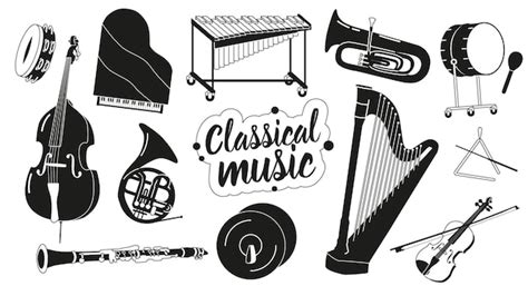 Ensemble Dinstruments De Musique Classique Icônes Noir Et Blanc