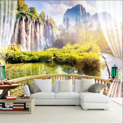 Beibehang Custom Mural Silk Cloth 3d Room Wall Paper Waterfall Scenery