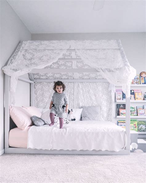 Folding mattresses are perfect for an extra guest bed, or for kids to take to sleepovers. DIY MONTESSORI FLOOR HOUSE BED - If Only April in 2020 | Diy toddler bed, House frame bed ...