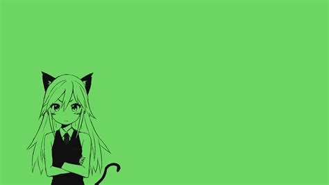 デスクトップ壁紙 お絵かき 図 アニメの女の子 猫の女の子 緑 漫画 単純な スケッチ フォント 1920x1080