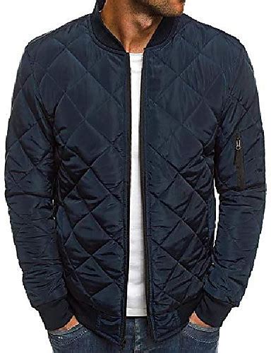 Mens Quilted Bomber Jackets Rib Diamond Lightweight Fall Winter Chunky Flight Padded Coat