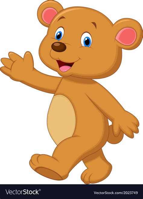 Cute Brown Bear Cartoon Waving Hand Royalty Free Vector