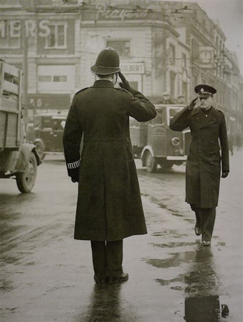 traffic officer saluting inspector london 1948 ~ vintage everyday
