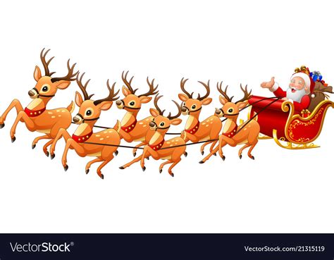 Santa Claus Rides Reindeer Sleigh On Christmas Vector Image
