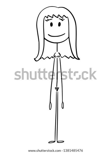 Cartoon Stick Figure Drawing Conceptual Illustration Of Front Of Naked