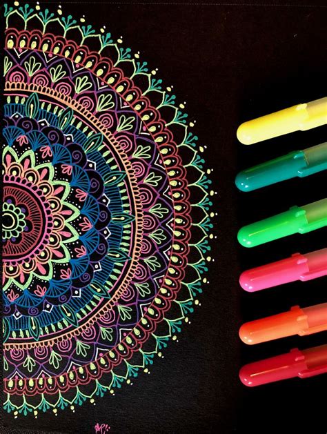 Gelly Roll Pen Art Mandala On Black Paper Colorful Mandala Design