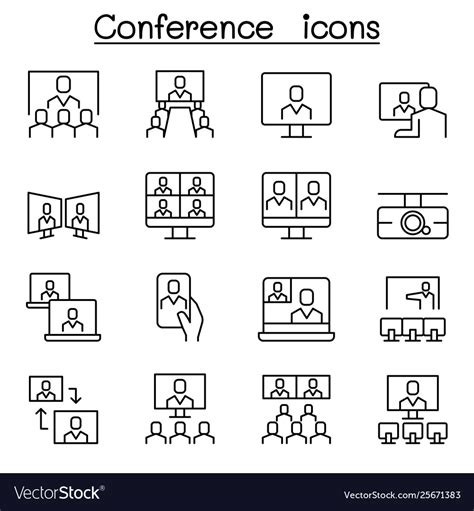 Conference Meeting Seminar Icon Set In Thin Line Vector Image