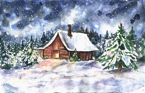 Winter Forest Original Art Landscapeoriginal Watercolor Paintingwall