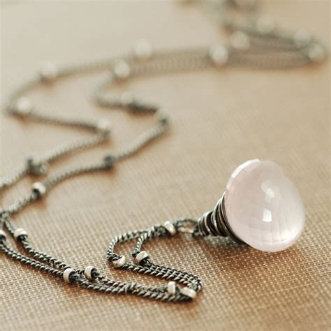 Rose Quartz Necklace Sterling Silver Pink Gemstone Pendant Etsy