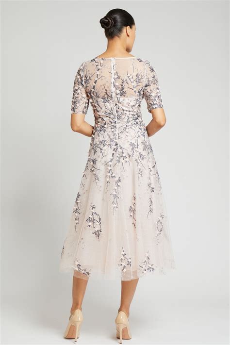 Embroidered Floral Tea Length Dress In 2020 Floral Tea Length Dress