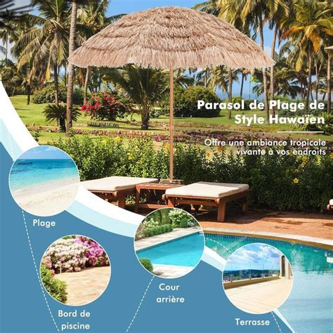 GIANTEX Parasol de Plage Inclinable Anti UV Vent en PP 2M Ø1 75M