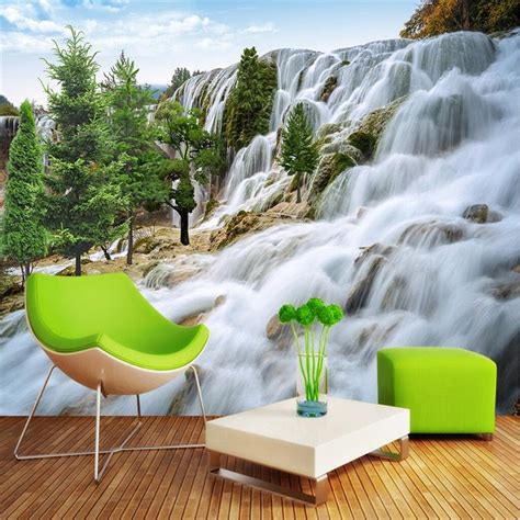 Aesthetic Rocky Mountain Waterfall Art Photo Wallpaper Painting Mural