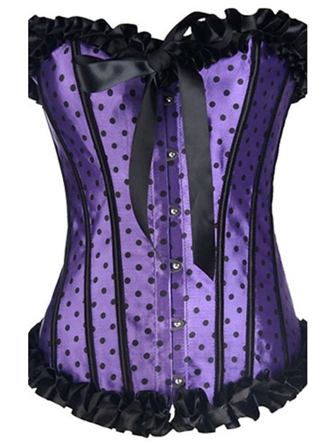 Corset Women S Pink Red Purple Satin Overbust Corset Lace Up Polka Dot