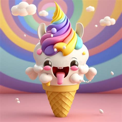 Cute Kawaii Ice Cream Design Green Background Stock Illustrations 281