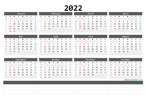 Free Printable 2022 Yearly Calendar With Week Numbers 6 Templates