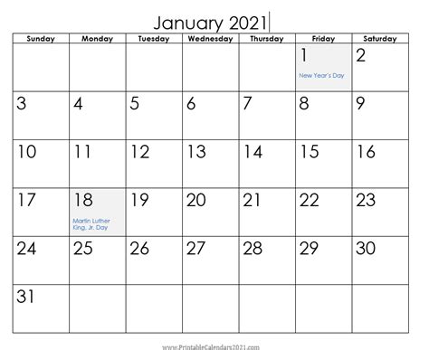 12 Month Free Printable 2021 Calendar With Holidays Free Monthly