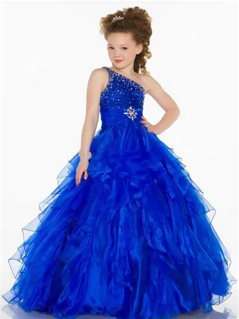 Amazing Royal Blue Ball Gown Halter Organza Tiered Crystal One Shoulder