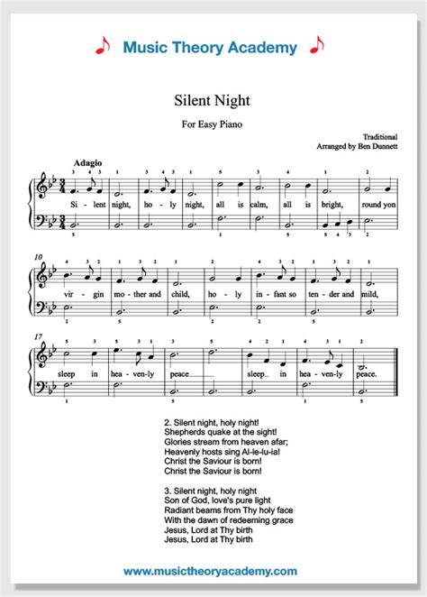 Silent Night Music Theory Academy Easy Piano Sheet Music Download