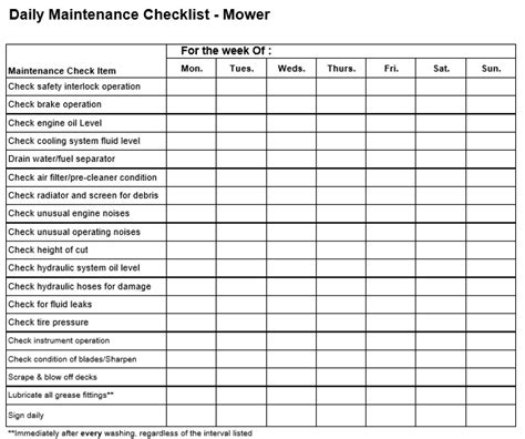 Daily Machine Maintenance Checklist Template CA4