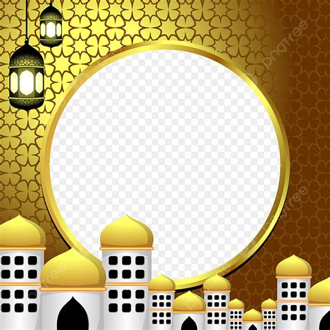 Gambar Bingkai Islamic Twibbon Dengan Masjid Dan Lentera Di Atas Emas