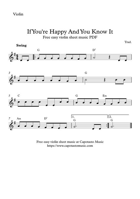 Easy Sheet Music For Beginners If Youre Happy And You Know It Free