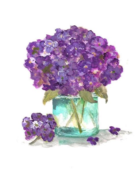 Original Watercolor Print Floral Vase Series Purple Hydrangea