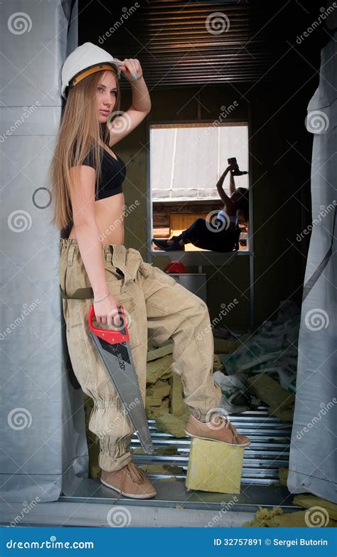 portrait of woman on construction site stock image image 32757891