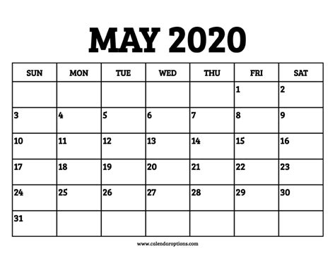 May 2020 Calendar Printable Calendar Options