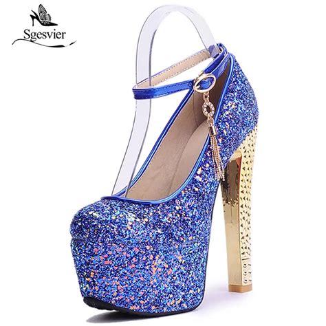sgesvier bling bling wedding shoes thick high heel round toe sequins pumps sexy stiletto heels