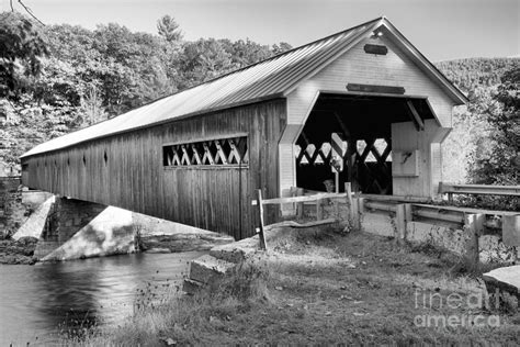 Vermont West Dummerston Covered Bridge Black And White Photograph By