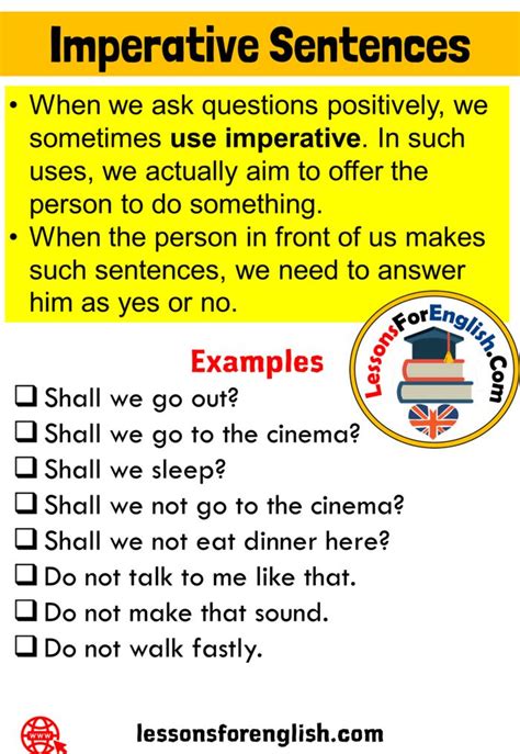 This page has lots of examples of imperative. Imperative Sentences, Definition and 8 Example Sentences ...