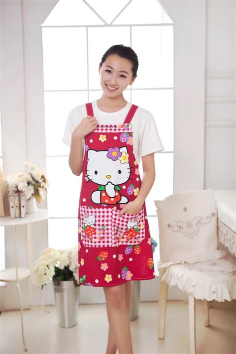 1 Pieces Cartoon Design Cotton Bib Apron With 2 Pockets Cooking Apron For Restaurant Home
