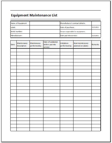 So it is a place, things or any kind of equipment that will help you in your work for a particular purpose. Equipment Maintenance List Template MS Excel | Excel Templates