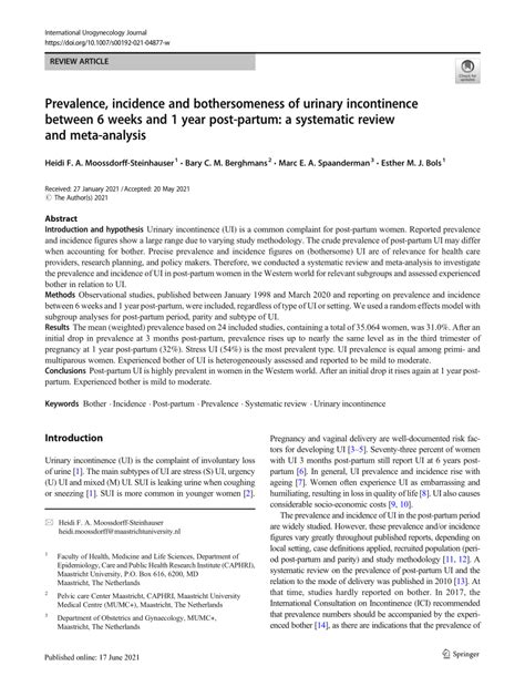 Pdf Prevalence Incidence And Bothersomeness Of Urinary Incontinence