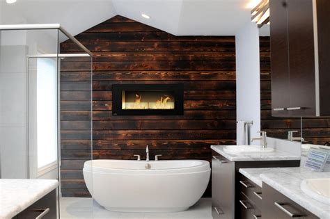 Cozy Master Bathroom With Cedar Plank Accent Wall Hgtv
