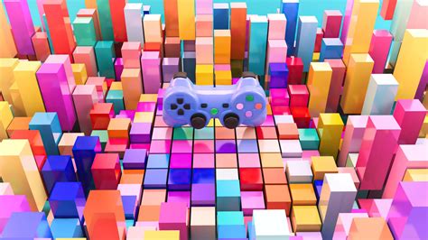 Download Wallpaper 2048x1152 Playstation Controller Colorful Bars Art
