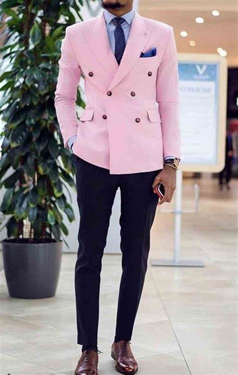 Pink Men Suits Peaked Lapel Double Breasted Prom Suits Slim Fit Blazer