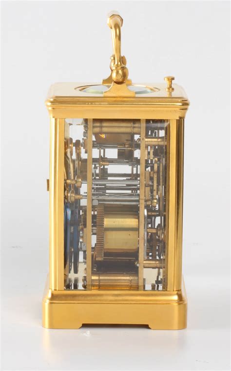 A French Gilt Brass Quarter Striking Alarm Carriage Clock Circa 1890