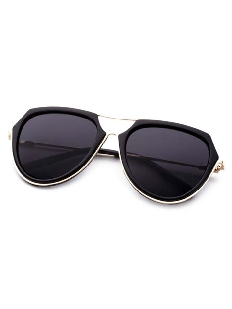 Metal Frame Double Bridge Black Lens Aviator Sunglasses